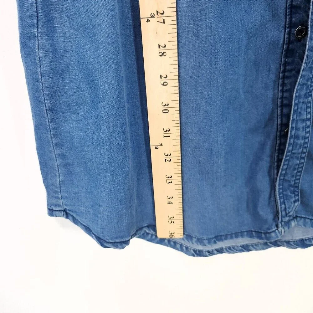 Bebe Denim Shirt Dress Belted Sheath Small Button Up Pockets Long Roll Sleeve - Picture 7 of 12